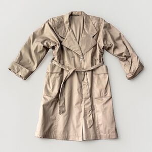 VTG Norbert Nel Paris Trench Coat Women Sz 10 Khaki Beige Belted Rain Jacket 70s